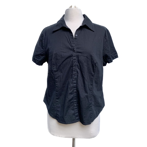 St. John's Bay Tops - Black Short Sleeve Button Down Top